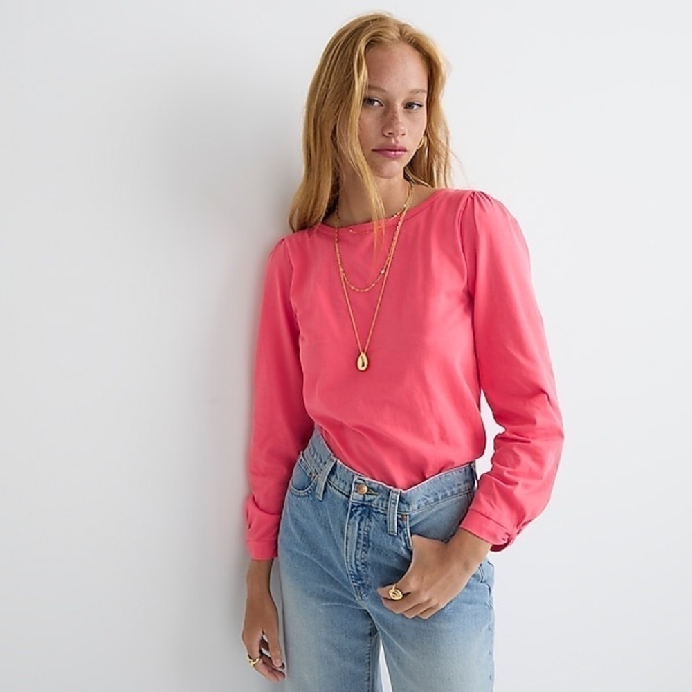 J Crew Broken-in jersey long puff-sleeve T-shirt Item BL829